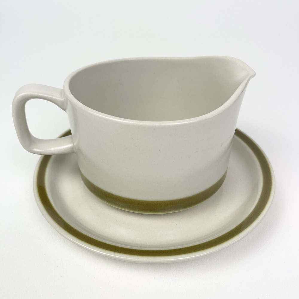 Japan Spring Bouquet Stoneware Green Band Round Gravy‎ Boat With Underplate